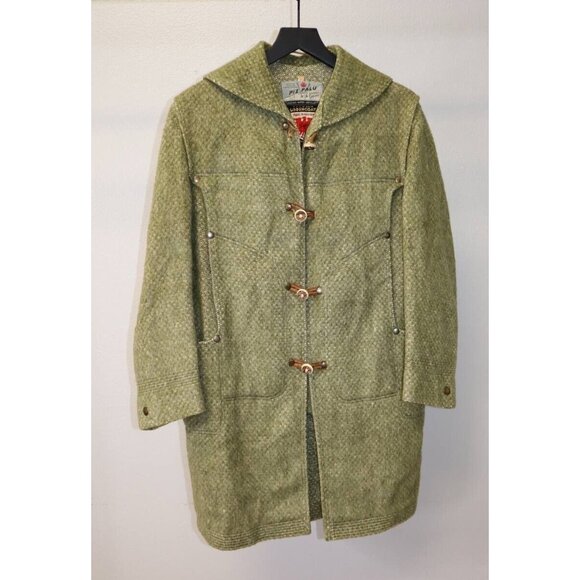 Vintage 70s Piz Palu Tyroler Loden Coat Green Rare Made In Austria Size 14 - Picture 1 of 9